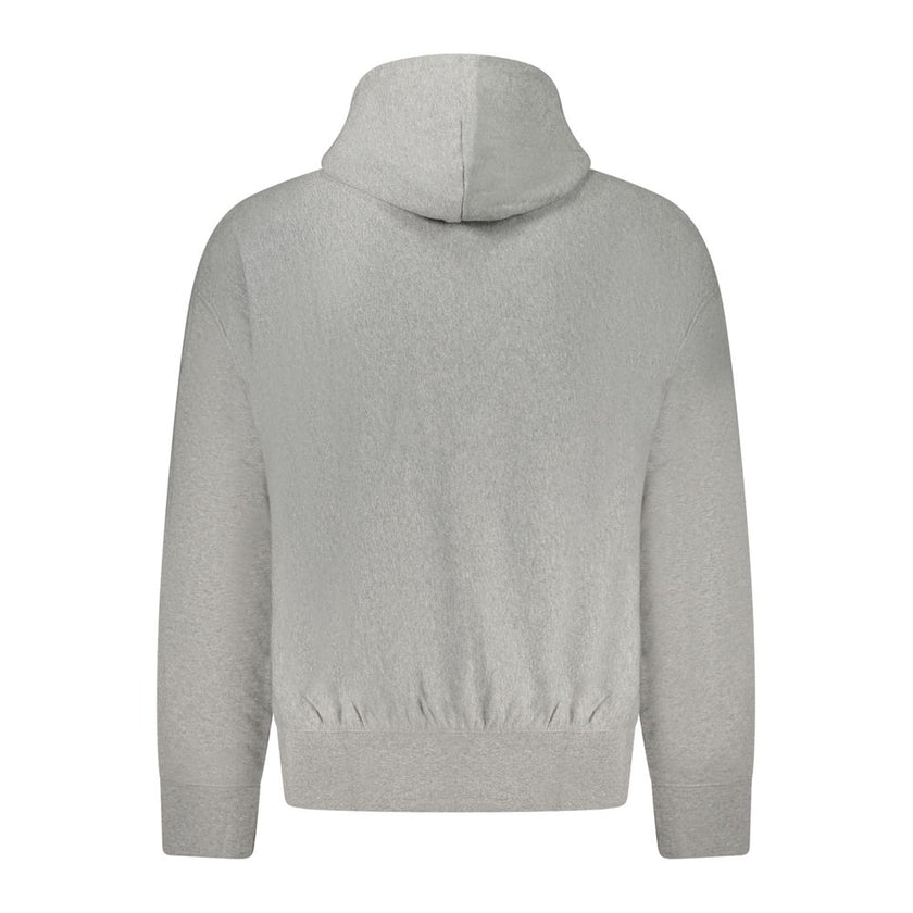 Gray Cotton Men SweaterRevel in the fusion of comfort and style with Calvin Klein’s hooded sweatshirt. This piece promises to keep you at the forefront of fashion with its meticulous embroidery and the iconic logo that screams luxury. Perfect for a trends