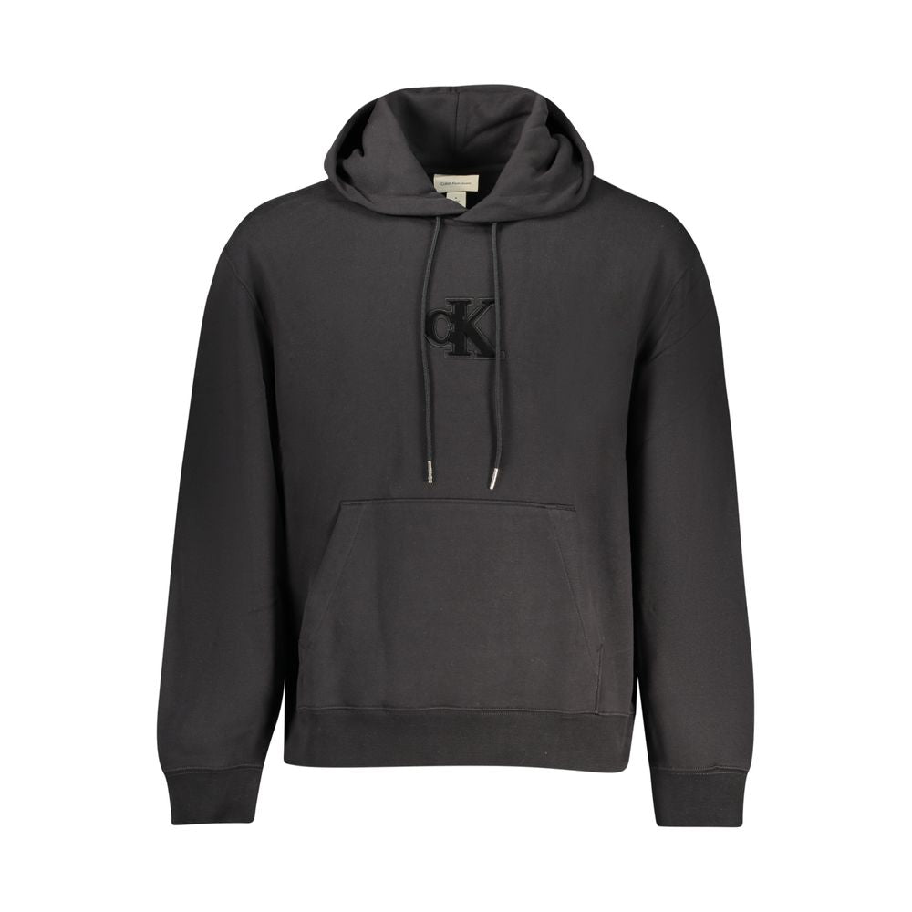 Black Cotton Men SweaterExperience the epitome of urban chic with Calvin Klein’s sleek hooded sweatshirt. Tailored for the fashion-conscious, this statement piece boasts intricate embroidery and applique, infusing your wardrobe with the brand’s iconic log