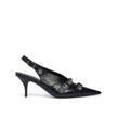 Black Calfskin High Heel PumpsDescription: – Composition: 100% calf leather – Inner: Leather – Insole: Leather – Sole: Leather – Pointed toe – Heel 7 cm – Open back – Decorative buckles – Stud embellishment – Made in Italy – Gender: WOMEN –Black Calfskin