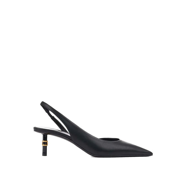 Black Leather High Heel PumpsDescription: – Composition: 100% Leather – Inner: 100% Leather – Insole: 100% Leather – Sole: 100% Leather – Pointed toe – Elasticated side inserts – Heel embellished with Marcie’s miniature hardware – Heel height: 5 cm – Made