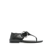 Black Calfskin Strap-On SandalsDescription: – Composition: 100% calf leather – Inner: Leather – Insole: Leather – Sole: Leather – Round toe – Branded insole – Slip-on design – Smooth grain leather – Thong strap – Silver-tone ring hardware detailing – Made