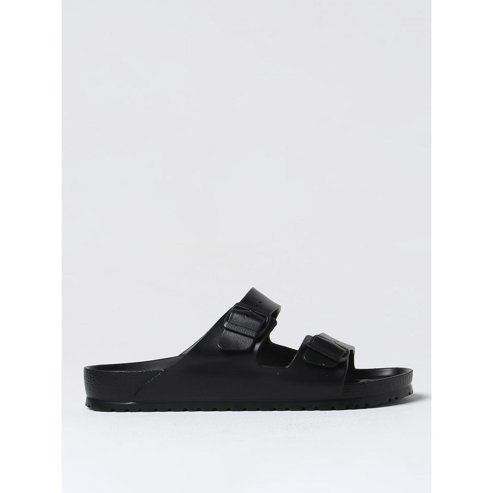 Black Synthetic Flat Sandals with Adjustable Straps