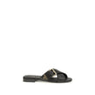 Black Calf Leather Bos Taurus Flat SandalsThe leather Sandals by Prada combine elegance and modernity in an essential yet distinctive design. The buckled crisscross straps enhance the foot with balance and sophistication, while the micro block heel offers