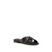 Black Calf Leather Bos Taurus Flat SandalsThe leather Sandals by Prada combine elegance and modernity in an essential yet distinctive design. The buckled crisscross straps enhance the foot with balance and sophistication, while the micro block heel offers