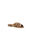 Brown Calf Leather Bos Taurus Flat SandalsThe leather Sandals by Prada combine elegance and modernity in an essential yet distinctive design. The buckled crisscross straps enhance the foot with balance and sophistication, while the micro block heel offers