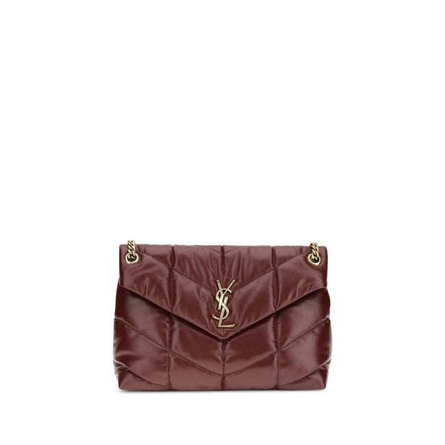Bordeaux Calf Leather Bos Taurus Shoulder BagThe medium Puffer Bag in glossy leather by Yves Saint Laurent reimagines the iconic Loulou with a contemporary, sensual twist. Crafted from shiny leather with chevron-quilted stitching, it combines softness and