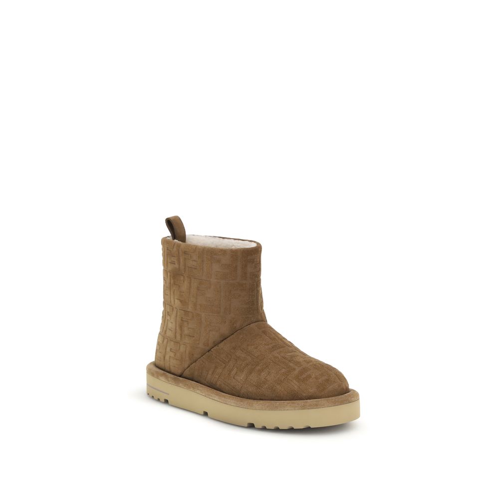 Brown Leather Ankle BootsThe Suede Leather Ankle Boots by Fendi are crafted from soft suede and feature the iconic embossed FF motif across the surface. They come with a rounded toe, a pull tab at the heel for easy wear, and a branded inner label, embodyi
