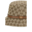 Beige Polyester Bucket HatThe GG Supreme fabric Bucket Hat by Gucci combines style and functionality in a distinctive accessory. Made of GG fabric, it is enhanced by a leather strap with GG detail and completed with an inner lining, for a model that combi