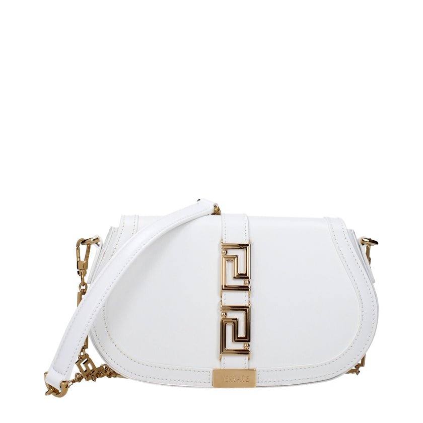 White Leather Crossbody BagDescription: The product with MPN 10071281A051341W00V and code F80291 leather in white is a crossbody bags designed by Versace. It has features like front logo, adjustable shoulder, removable shoulder. Additional Info: Style: St