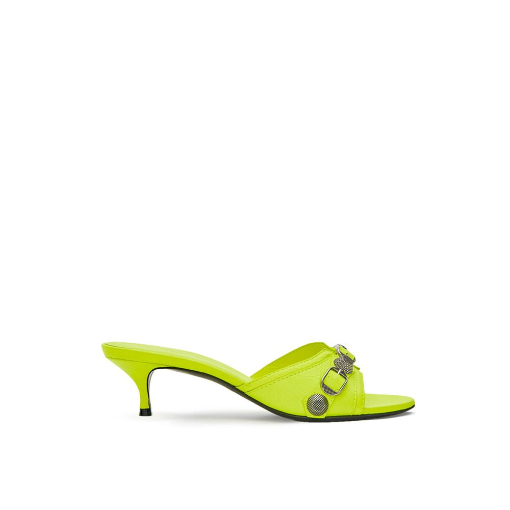 Yellow Leather MulesBalenciaga Fluorescent Yellow Cagole Mule Slippers. Slightly pointed, in fluorescent yellow leather, with a studded strap and silver-tone hardware. Composition: 100% Leather Internal SKU: 25GIU236 Brand SKU: 69435WAD4E7381Yellow Leathe