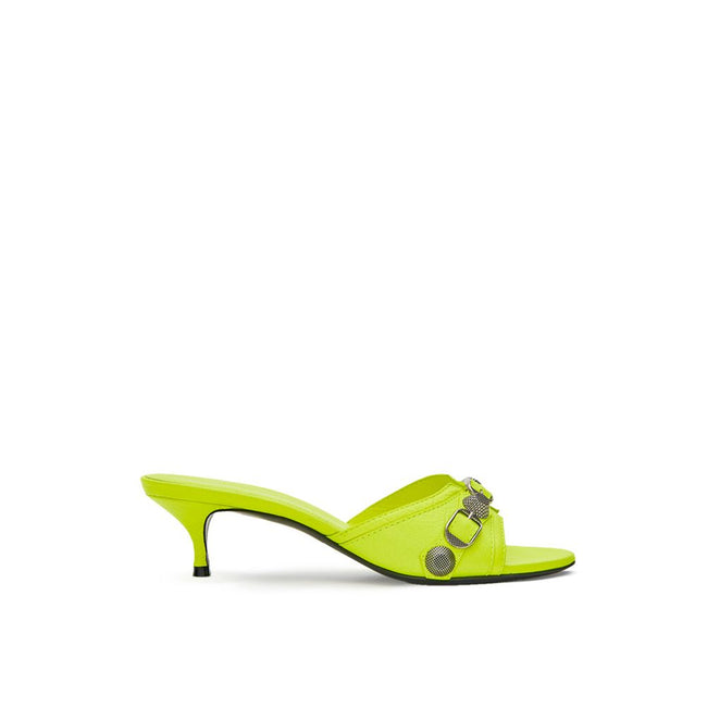 Yellow Leather MulesBalenciaga Fluorescent Yellow Cagole Mule Slippers. Slightly pointed, in fluorescent yellow leather, with a studded strap and silver-tone hardware. Composition: 100% Leather Internal SKU: 25GIU236 Brand SKU: 69435WAD4E7381Yellow Leathe