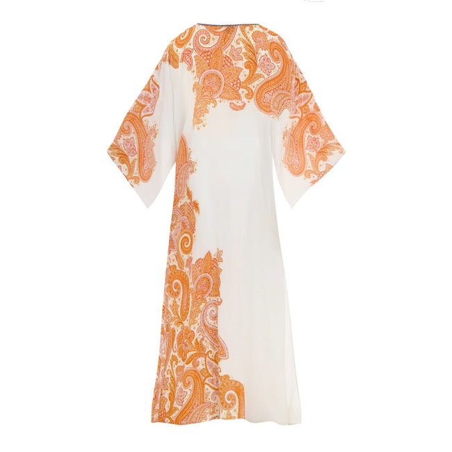 Bicolor Viscose Casual DressWhite and Orange Kaftan with Etro Print. In soft viscose with iconic Etro allover print, V-neck closed with lace, wide sleeve, two side welt pockets, side slits. Loose fit Composition: 100% Viscose Internal SKU: 25GIU121 Brand