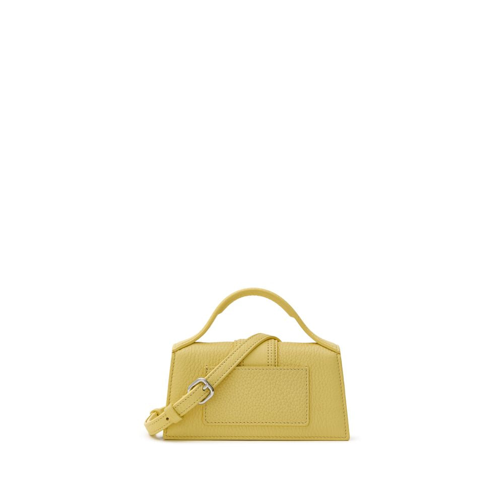 Yellow Leather HandbagJacquemus Yellow Hammered Leather Le Mini Bambino Bag. Shoulder bag with adjustable and removable shoulder strap, single handle, front opening with flap and covered magnetic button, single internal compartment and pocket, silver meta