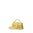 Yellow Leather HandbagJacquemus Yellow Hammered Leather Le Mini Bambino Bag. Shoulder bag with adjustable and removable shoulder strap, single handle, front opening with flap and covered magnetic button, single internal compartment and pocket, silver meta