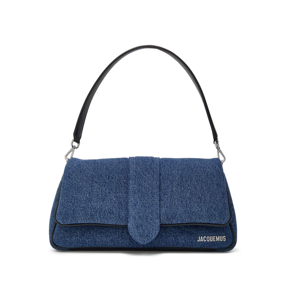 Blue Cotton HandbagJacquemus Bambimou Cotton Denim and Leather Shoulder Bag. Flap opening with a covered snap button, single compartment with an internal pocket, adjustable and removable leather shoulder strap, and an external patch pocket on the back. Bl