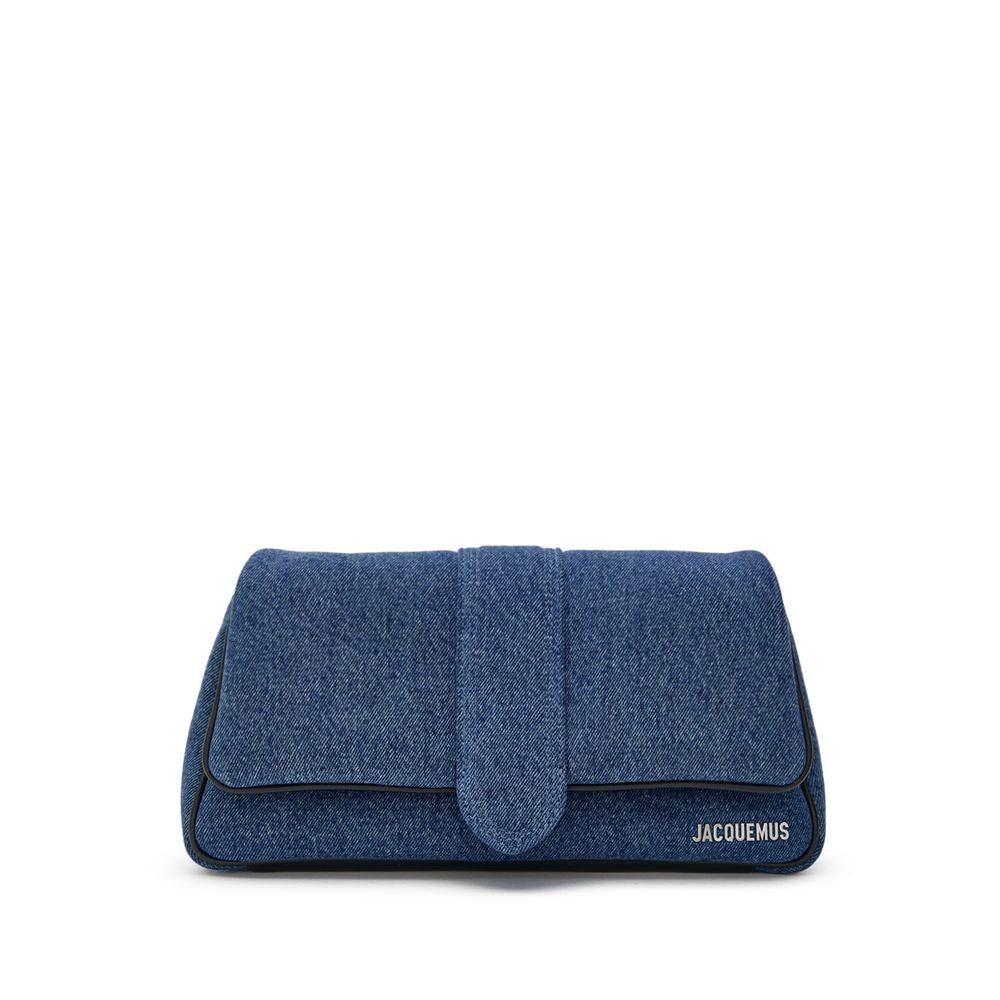 Blue Cotton HandbagJacquemus Bambimou Cotton Denim and Leather Shoulder Bag. Flap opening with a covered snap button, single compartment with an internal pocket, adjustable and removable leather shoulder strap, and an external patch pocket on the back. Bl