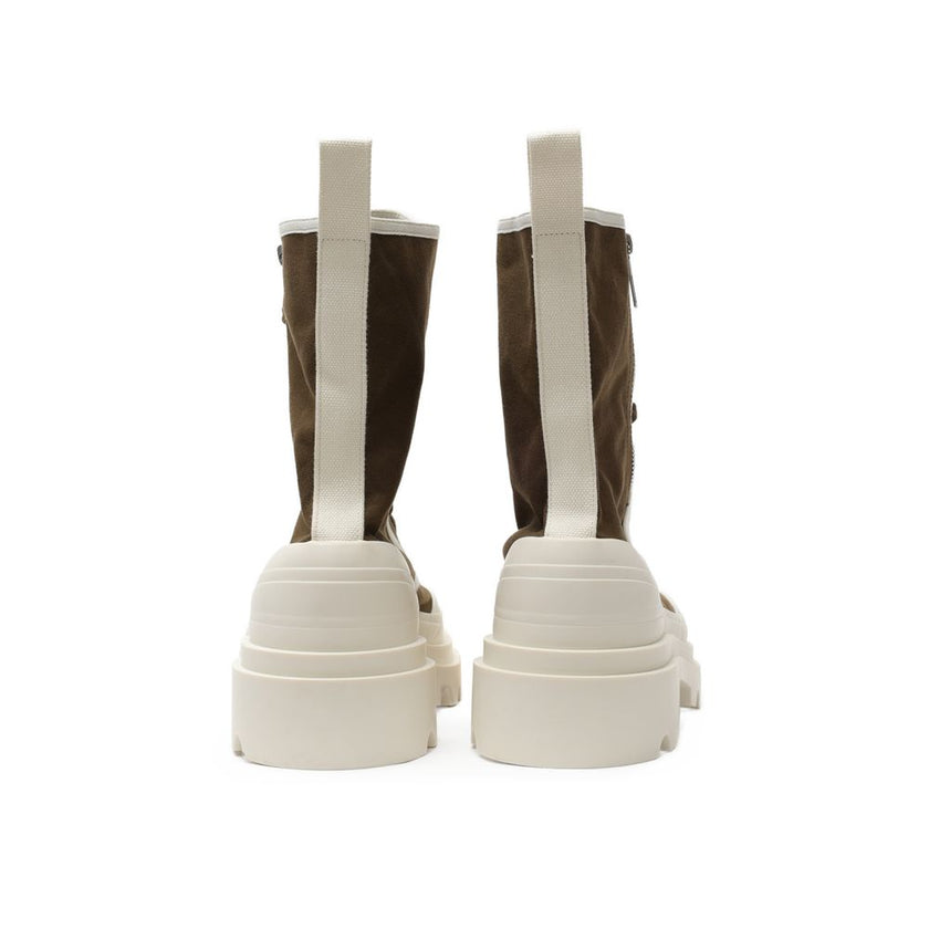 Green Cotton Lace-Up Boots