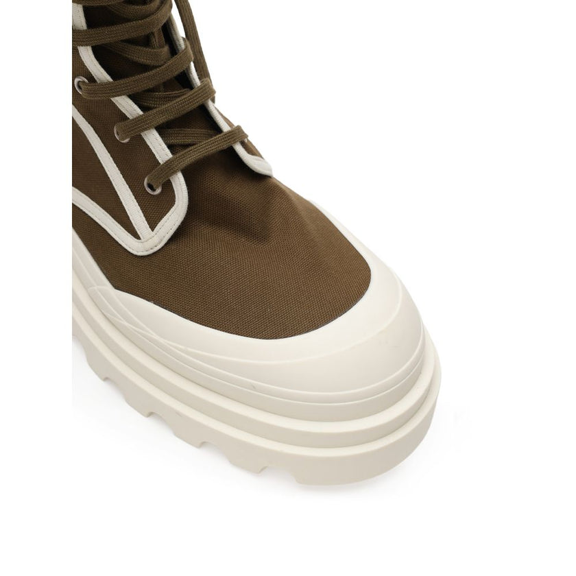 Green Cotton Lace-Up Boots