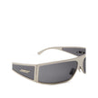 Gray Metal SunglassesBottega Veneta Silver Metal Wraparound Sunglasses. Rectangular wraparound gold metal frame, dark gray lenses, and temple details. Composition: Metal Internal SKU: 25AGO38 Brand SKU: 769241V44508107Gray Metal Sunglasses${tagsBottega Ve