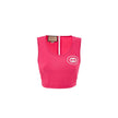Fuchsia Polyamide Tank TopsGucci Technical Fabric Cropped Top in Fuchsia. In stretch technical fabric, deep round neckline, sleeveless, contrasting white rubberized logo on the side, white half-zip back closure, cropped length. Composition: 80% Polyamide,