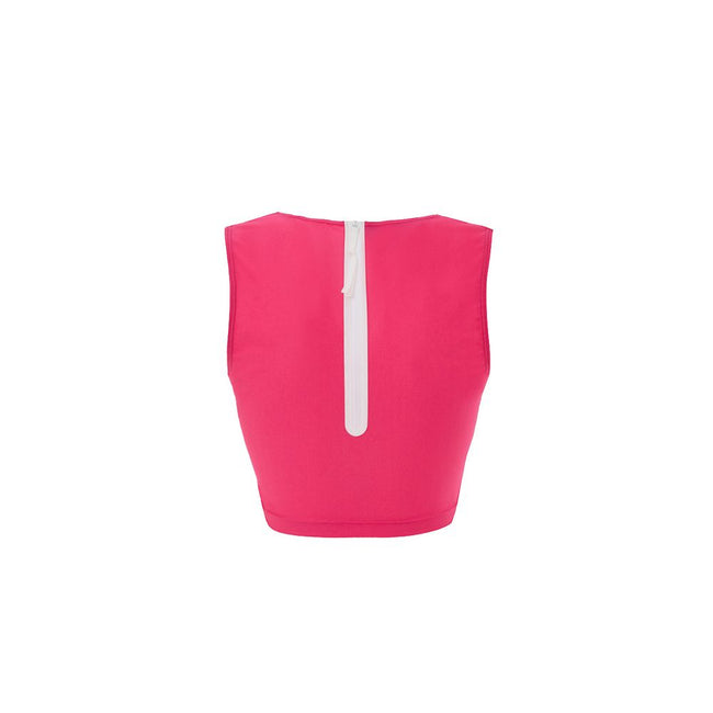 Fuchsia Polyamide Tank TopsGucci Technical Fabric Cropped Top in Fuchsia. In stretch technical fabric, deep round neckline, sleeveless, contrasting white rubberized logo on the side, white half-zip back closure, cropped length. Composition: 80% Polyamide,