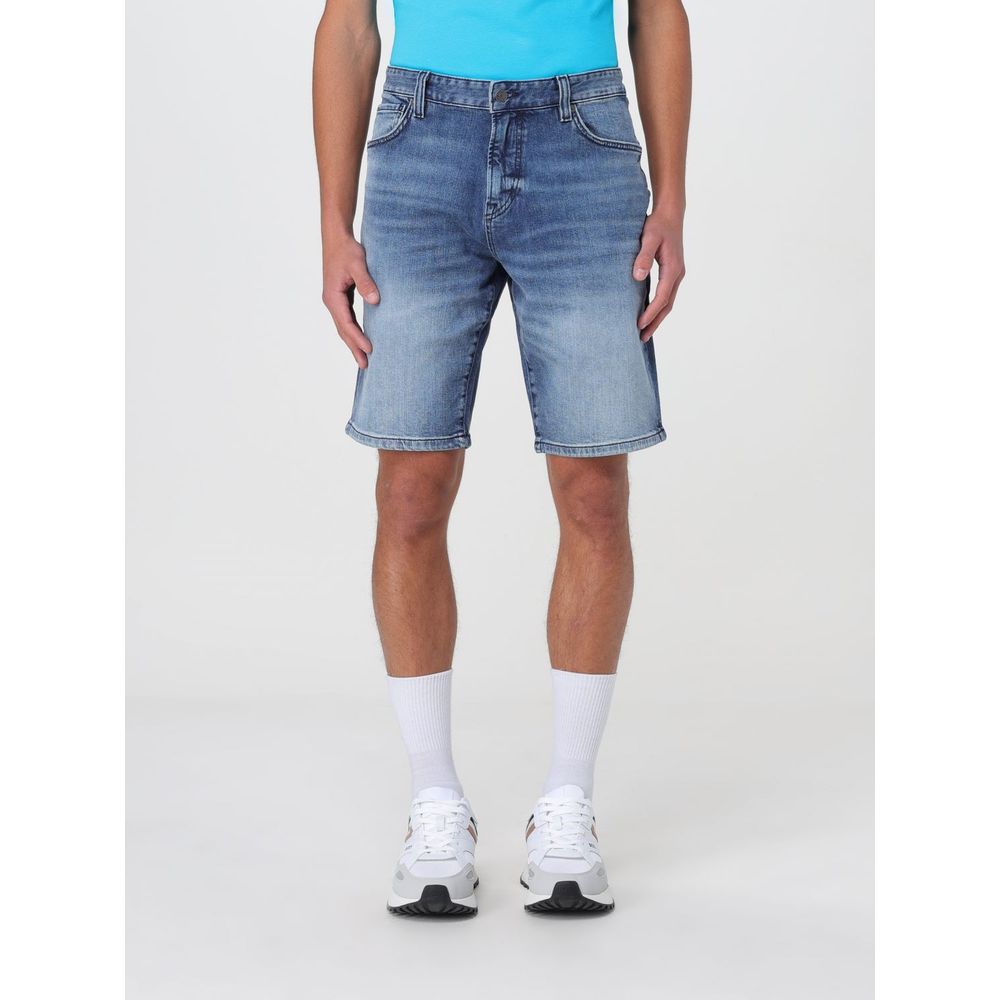Blue Cotton Denim Shorts with Pockets