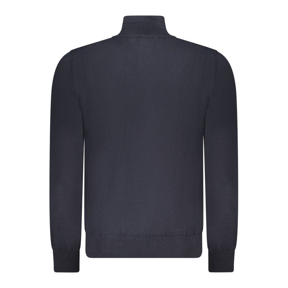 Blue Cotton Men SweaterElevate your style quotient with this sumptuously soft Hugo Boss sweater. A perfect blend of practicality and luxury, this long-sleeved knit features a sleek half-zip front and an iconic applique logo for a touch of class. Crafted w