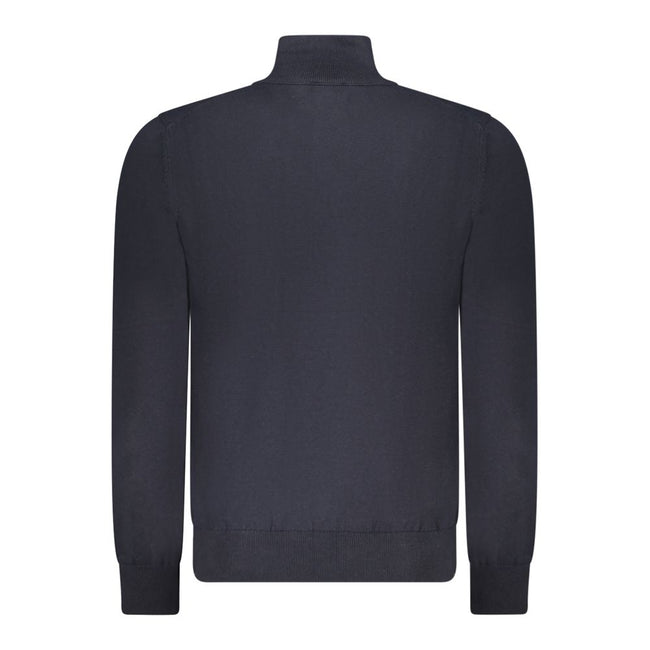 Blue Cotton Men SweaterElevate your style quotient with this sumptuously soft Hugo Boss sweater. A perfect blend of practicality and luxury, this long-sleeved knit features a sleek half-zip front and an iconic applique logo for a touch of class. Crafted w