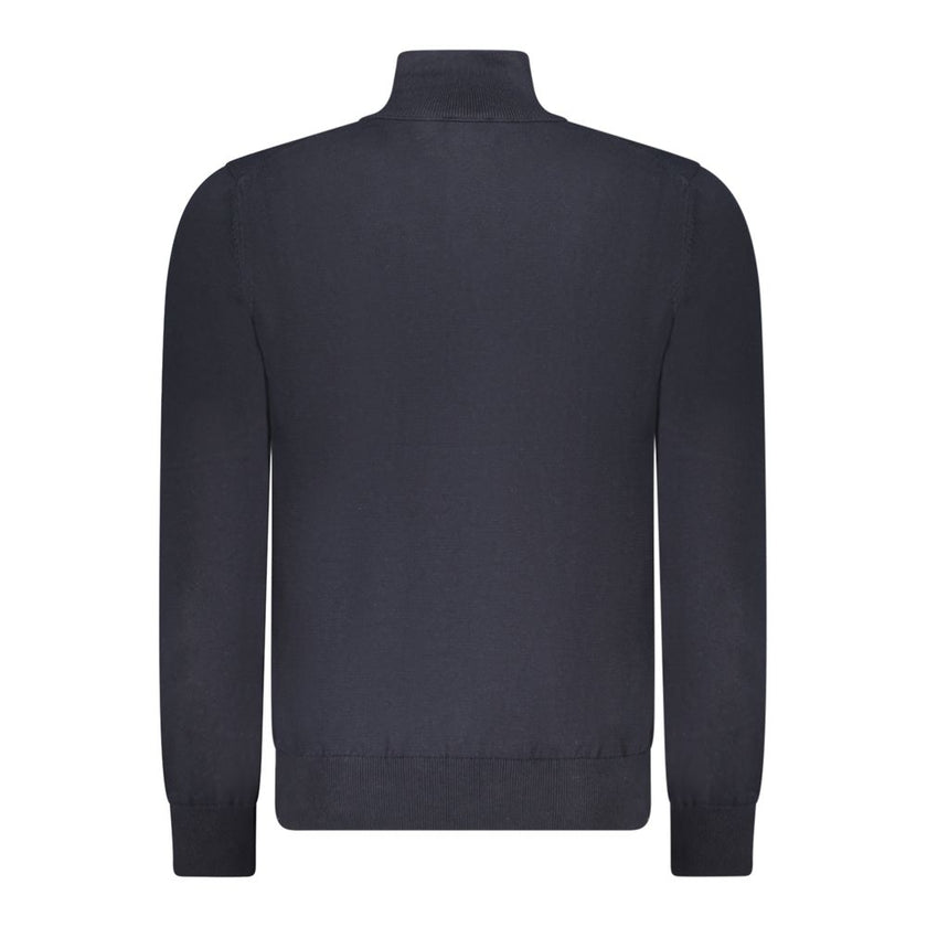 Blue Cotton Men SweaterElevate your style quotient with this sumptuously soft Hugo Boss sweater. A perfect blend of practicality and luxury, this long-sleeved knit features a sleek half-zip front and an iconic applique logo for a touch of class. Crafted w