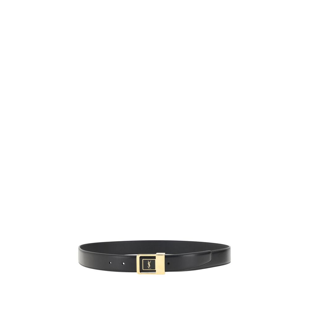 Black Calf Leather Bos Taurus Regular BeltThe Saint Laurent leather Belt is made of high-quality smooth leather, giving it an elegant and refined look. The closure features a buckle with the iconic YSL detail, adding a distinctive and luxurious touch. A v