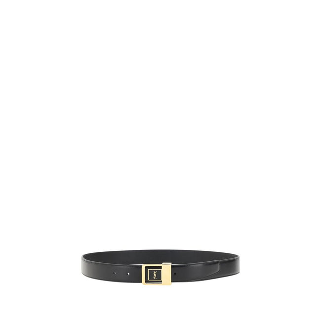 Black Calf Leather Bos Taurus Regular BeltThe Saint Laurent leather Belt is made of high-quality smooth leather, giving it an elegant and refined look. The closure features a buckle with the iconic YSL detail, adding a distinctive and luxurious touch. A v
