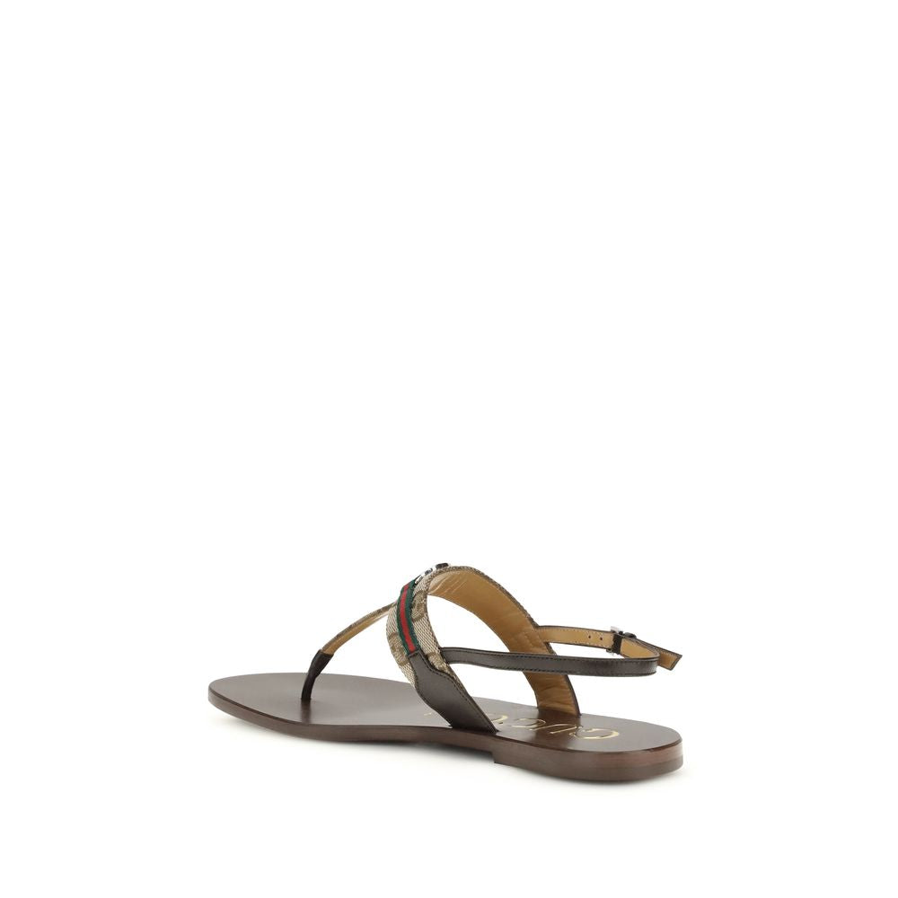 Brown Calf Leather Bos Taurus Flat SandalsThe GG Crossover Sandals by Gucci with Web detail express a sophisticated and distinctive elegance. Crafted with palladium-colored trim and brown leather, they feature the distinctive green and red Web ribbon and