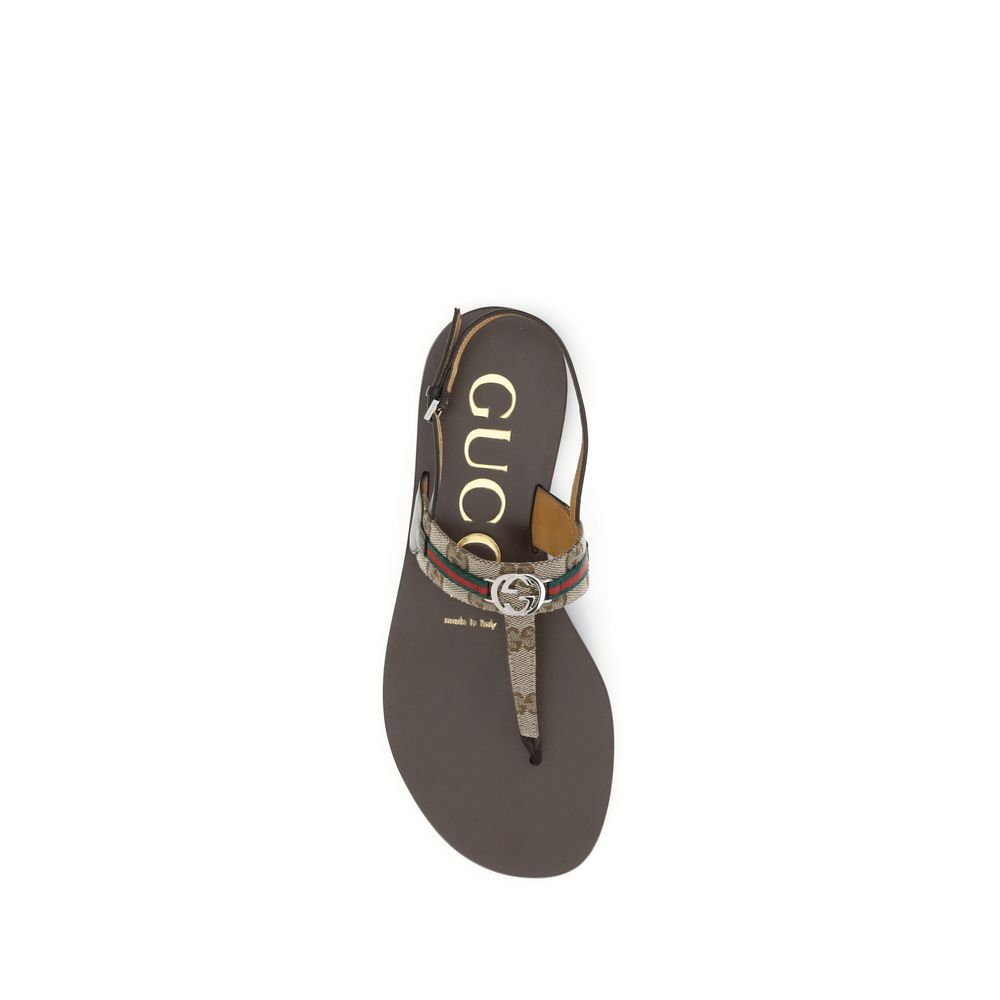 Brown Calf Leather Bos Taurus Flat SandalsThe GG Crossover Sandals by Gucci with Web detail express a sophisticated and distinctive elegance. Crafted with palladium-colored trim and brown leather, they feature the distinctive green and red Web ribbon and