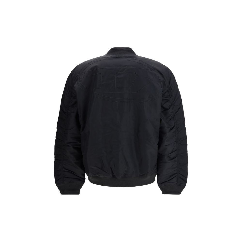 Black Polyamide BomberThe J-Held padded nylon Bomber Jacket by Diesel is crafted from technical fabric made with certified recycled nylon fibers, reflecting the brand’s commitment to sustainability. Lightly padded for warmth and comfort, it features subtl