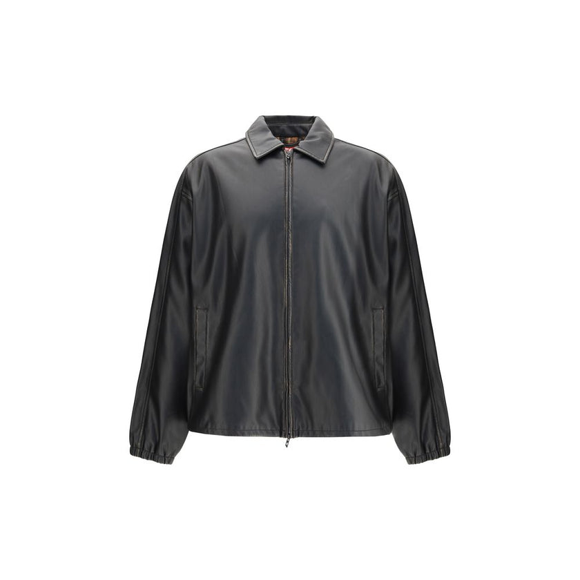 Black Polyester Biker JacketThe J-Ake Jacket by Diesel is crafted from black technical fabric featuring a hand-brushed treatment that lightens the edges, creating an authentic lived-in look. Its relaxed fit can be adjusted with an elastic drawstring hem,