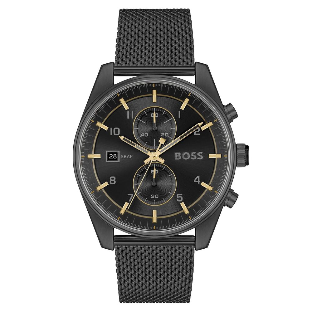 Schwarze Edelstahl-Armbanduhr mit Chronograph