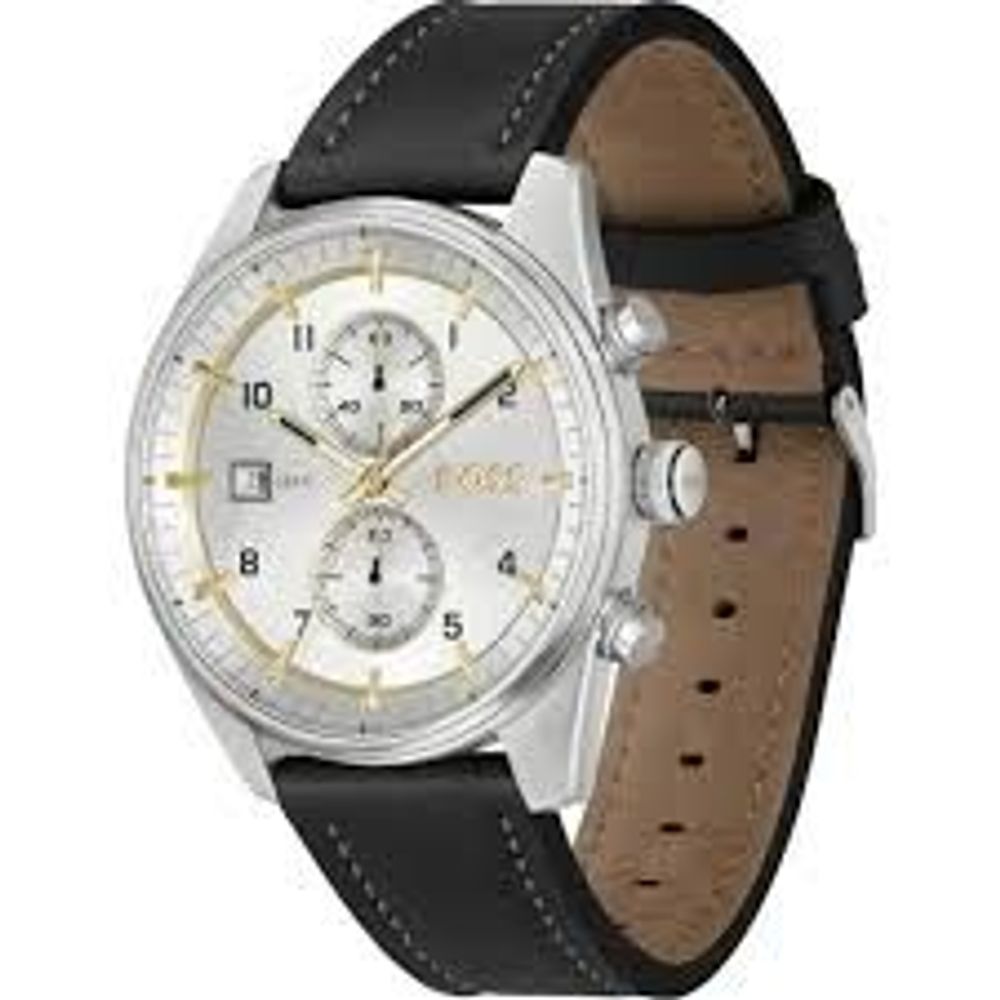 Schwarze Leder-Chronographenuhr