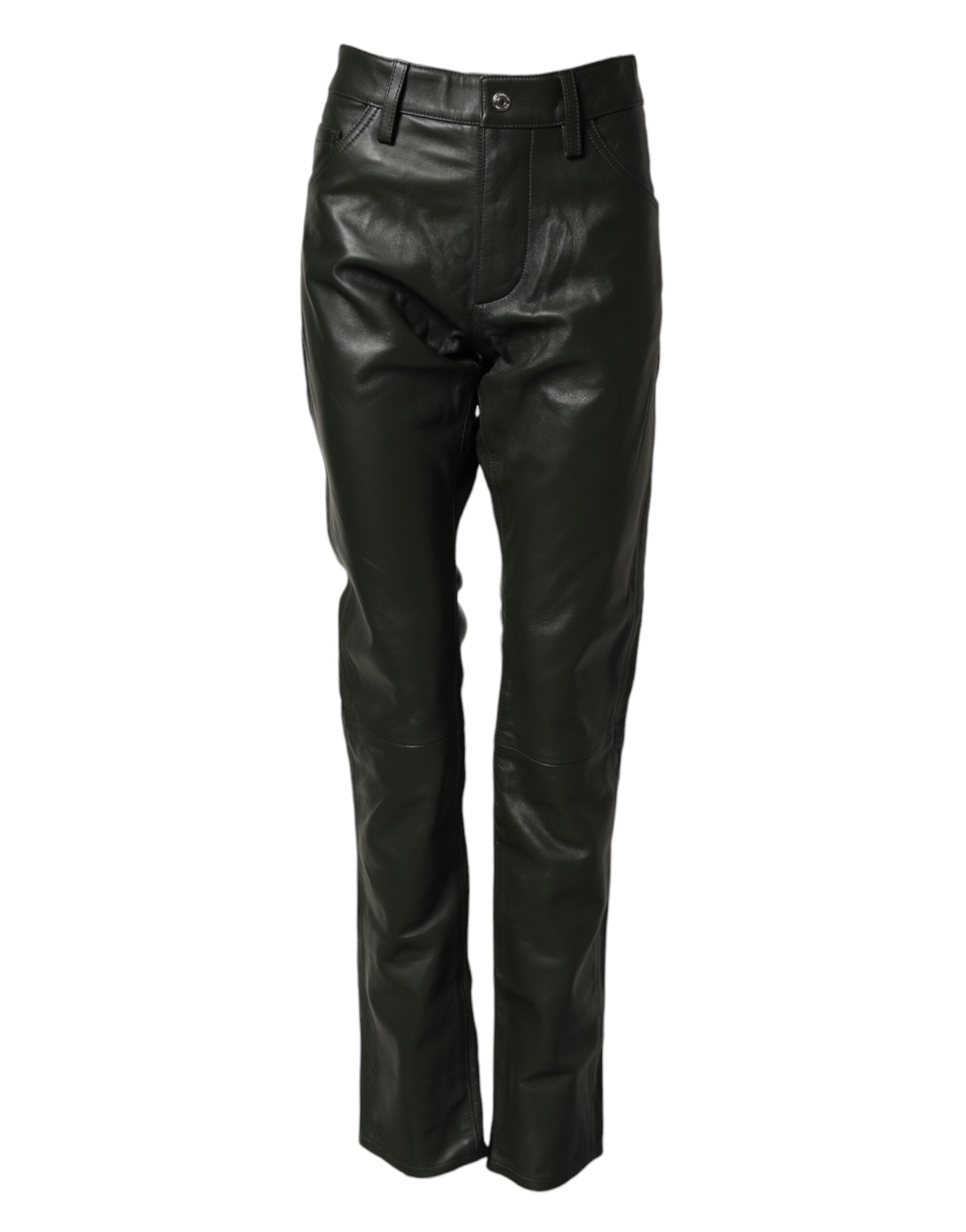 Schwarze Hose aus Leder mit mittelhohem Bund