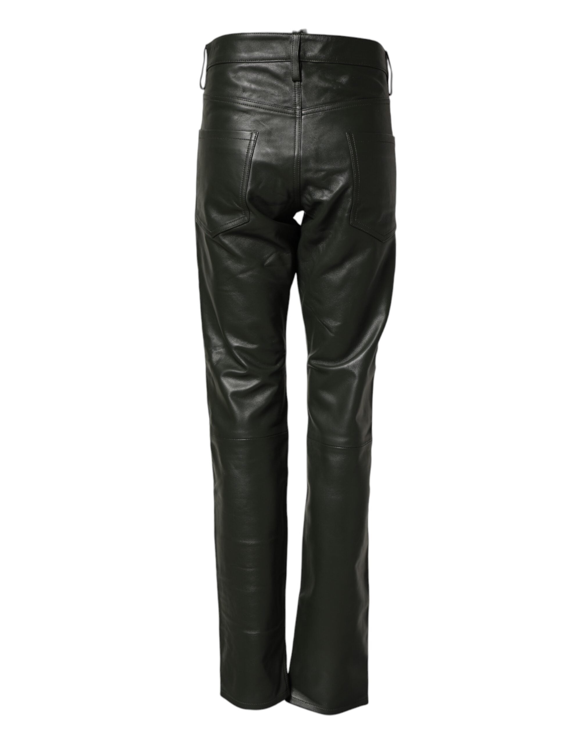 Pantalon taille mi-haute en cuir pleine fleur noir