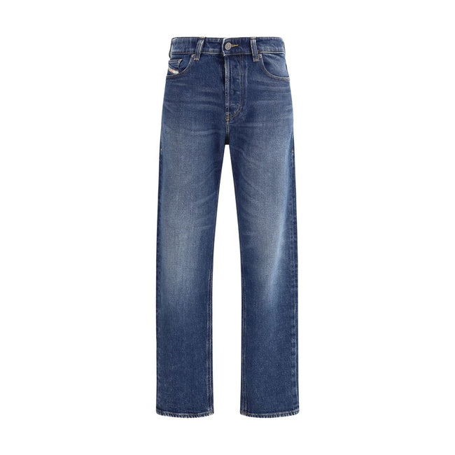 Blue Cotton Straight-Leg Jeans