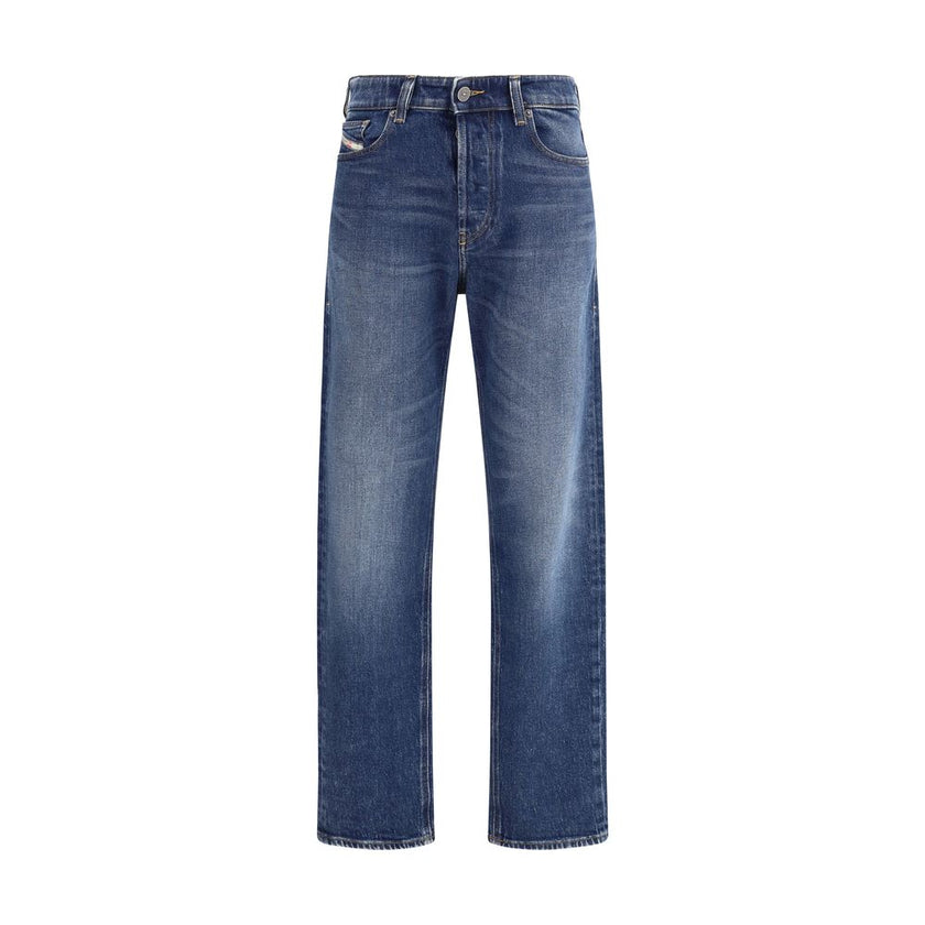 Blue Cotton Straight-Leg Jeans