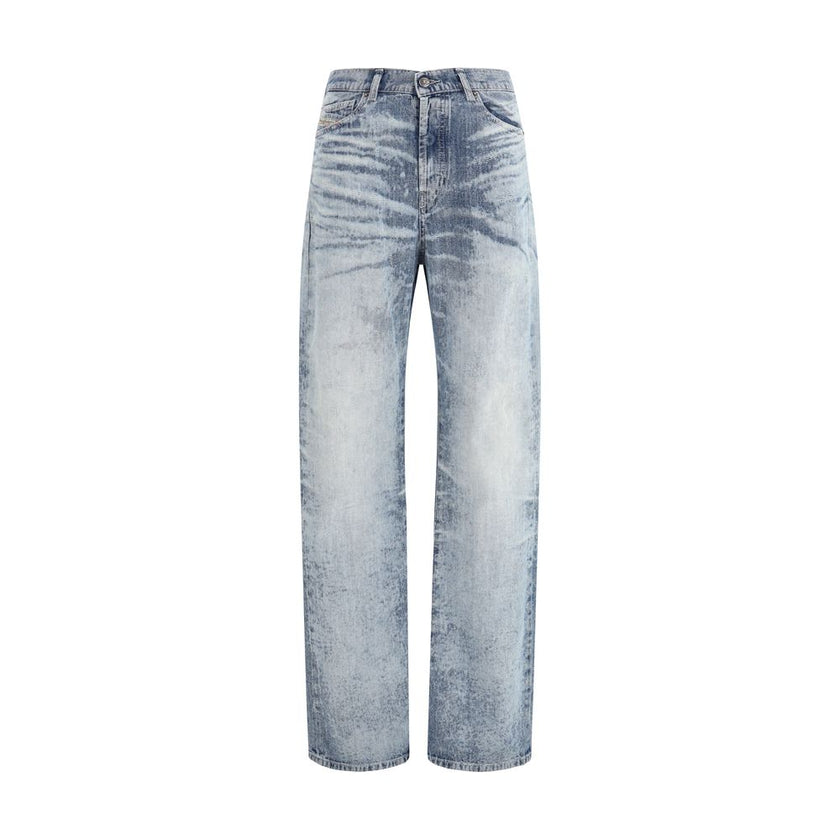 Blue Cotton Straight-Leg Jeans