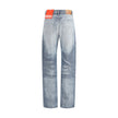 Blue Cotton Straight-Leg Jeans