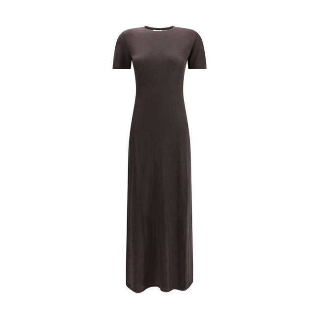 Brown Fleece Wool Long Dress