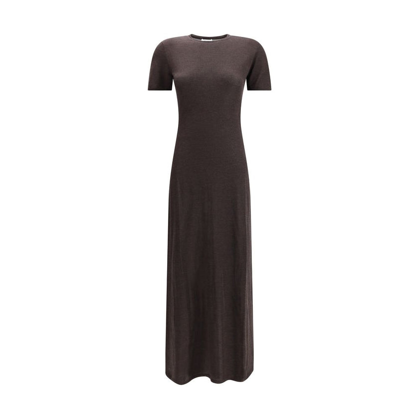 Brown Fleece Wool Long Dress
