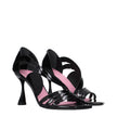 Black Leather Stiletto Heel Sandals