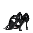 Black Leather Stiletto Heel Sandals