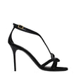 Black Leather Stiletto Heel Sandals