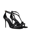 Black Leather Stiletto Heel Sandals