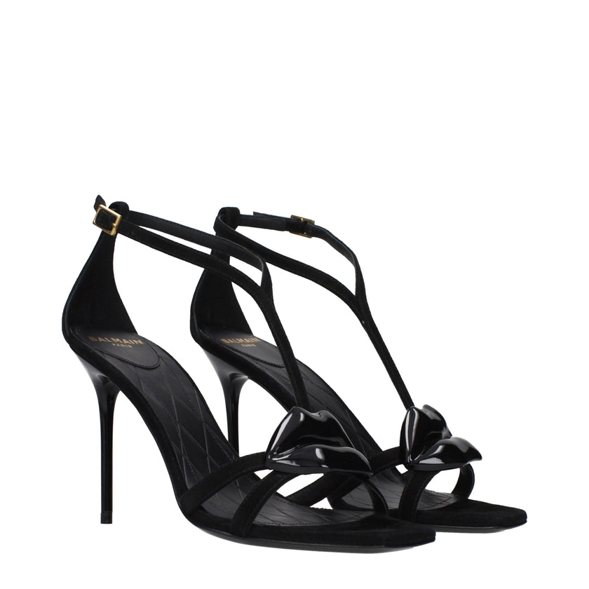 Black Leather Stiletto Heel Sandals